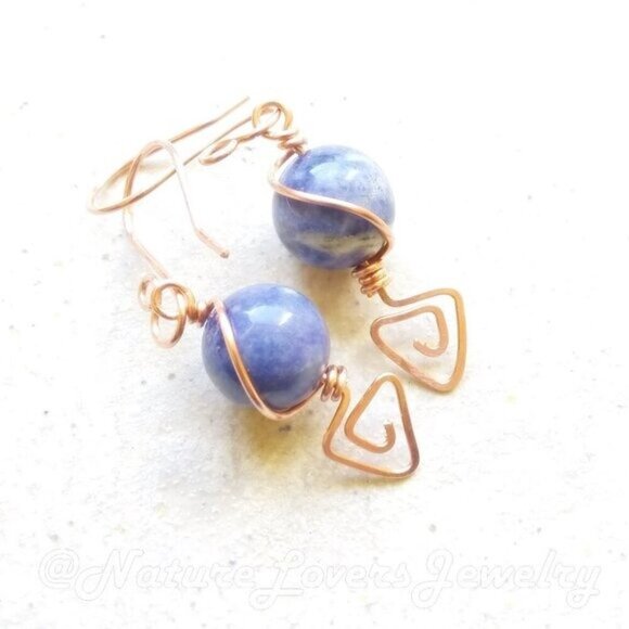 Handmade & Eclectic! Blue Sodalite & Copper Dangle Earrings ~ Blue Jeans Colors! - Picture 3 of 11